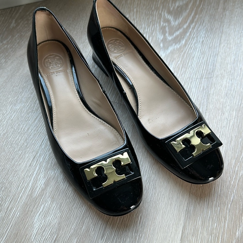 Black patent Tory Burch block heels